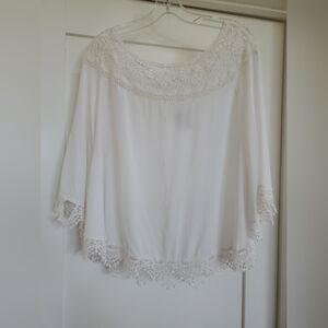 American Rag Cie White Blouse With Lace Applique Sz L
